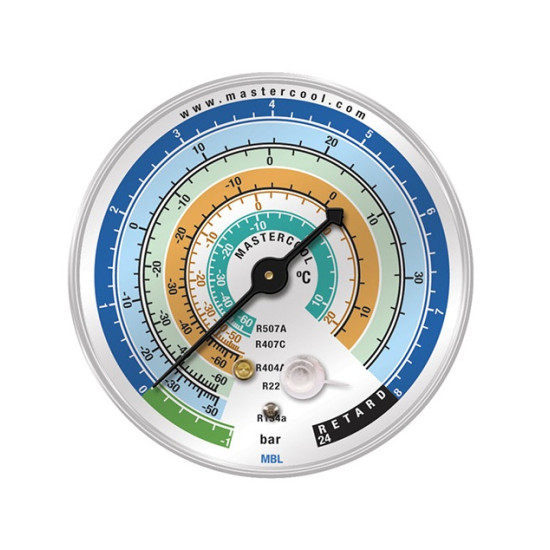 MANOMETAR 80mm REZERVNI DEO MASTERCOOL MBL NISKI PRITISAK CELZIUS BAR R134A R404A R407C R22 R507A