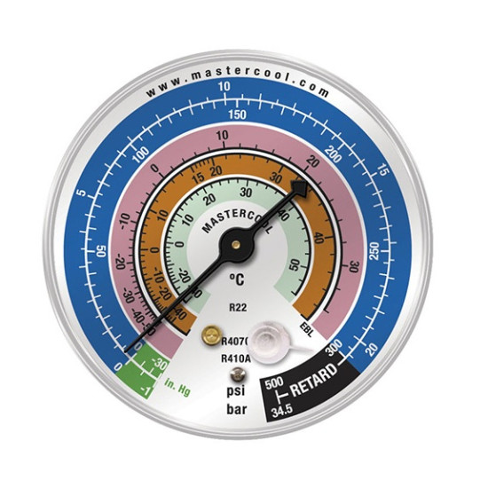 MANOMETAR 80mm REZERVNI DEO MASTERCOOL EBL NISKI PRITISAK CELZIUS BAR PSI R410A R407C R22